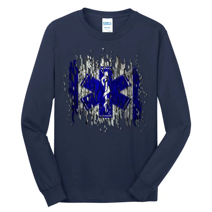 EMS Emergency Medical Services Ripped Torn Flag Tall Long Sleeve T-Shirt