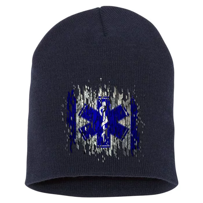 EMS Emergency Medical Services Ripped Torn Flag Short Acrylic Beanie