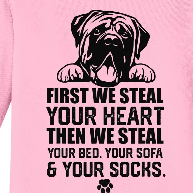 English Mastiff Steal Your Heart Steal Your Bed and Sofa Baby Long Sleeve Bodysuit