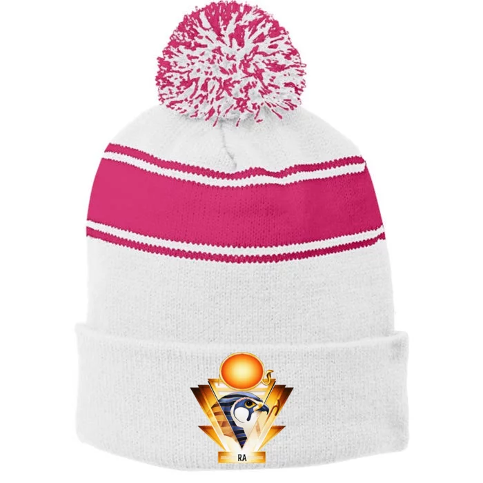 Egyptian Mythology Sun God Ra Stripe Pom Pom Beanie