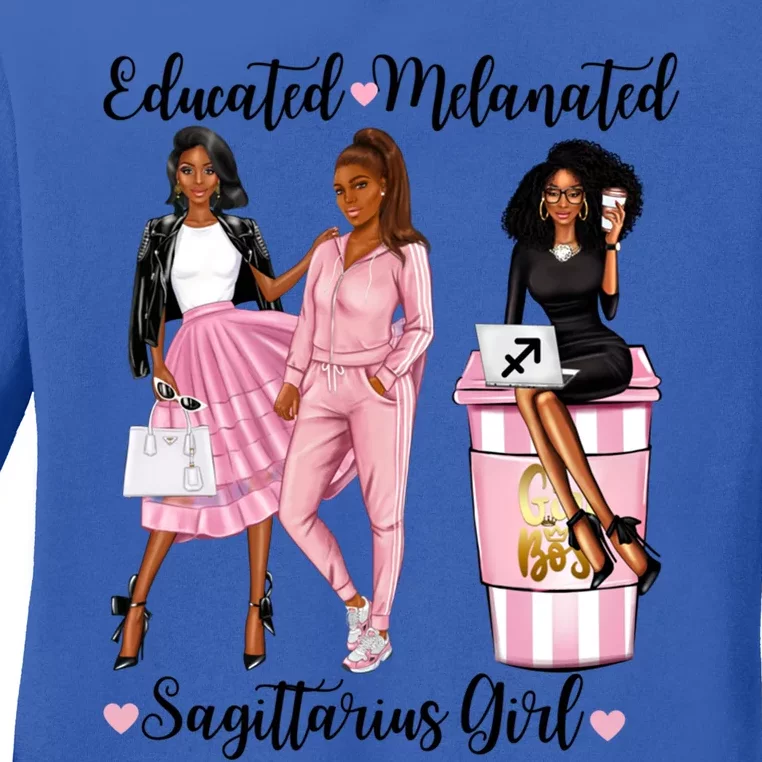 Educated Melanated Sagittarius Black Zodiac Gift Ladies Long Sleeve Shirt