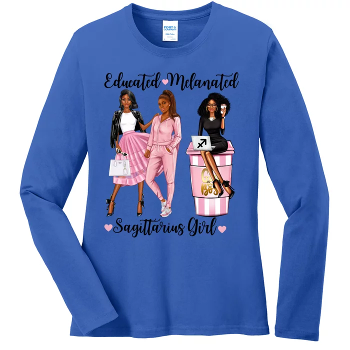 Educated Melanated Sagittarius Black Zodiac Gift Ladies Long Sleeve Shirt