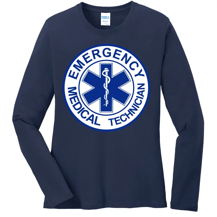 EMT Emergency Medical Technician Logo Ladies Long Sleeve Shirt