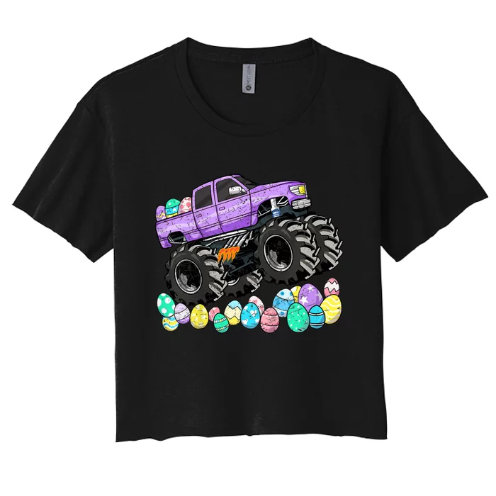 Easter Monster Truck Easter Eggs Women's Crop Top Tee