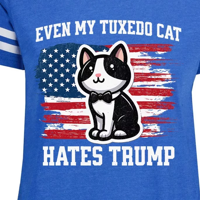 Even My Tuxedo Cat Hates Trump Funny Election Enza Ladies Jersey Football T-Shirt