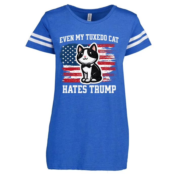 Even My Tuxedo Cat Hates Trump Funny Election Enza Ladies Jersey Football T-Shirt