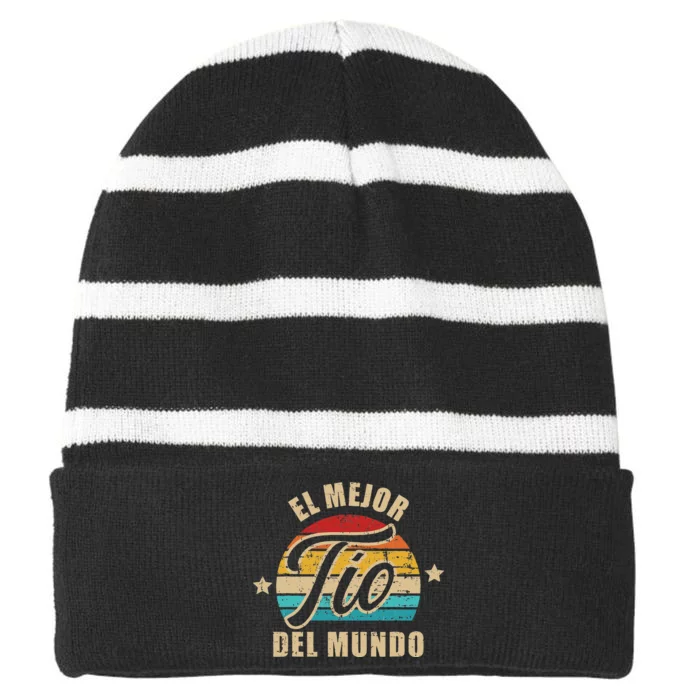 El Mejor Tío Del Mundo Vintage Retro Striped Beanie with Solid Band