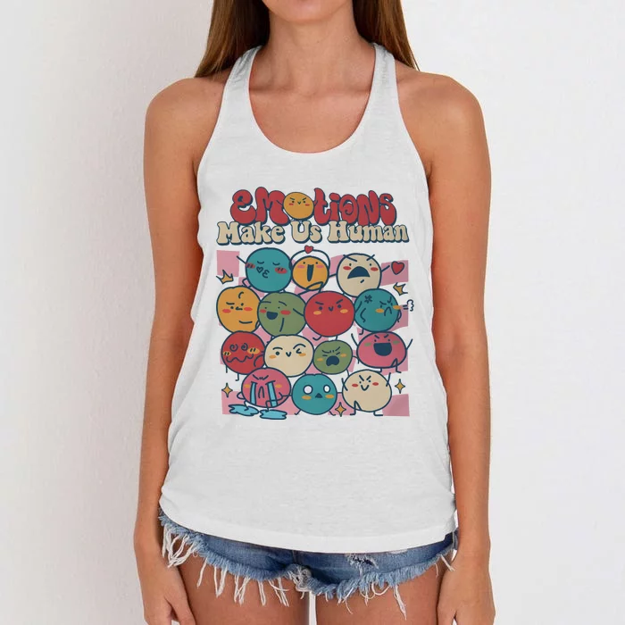 Emotions Make Us Human All Feelings Are Okay Women's Knotted Racerback Tank