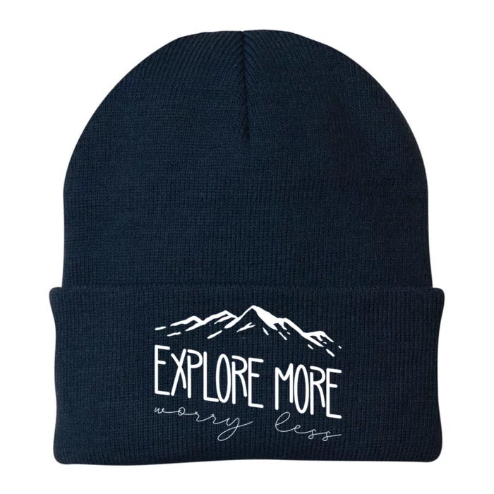 Explore More Worry Less Funny Camping Vacation Gift Knit Cap Winter Beanie