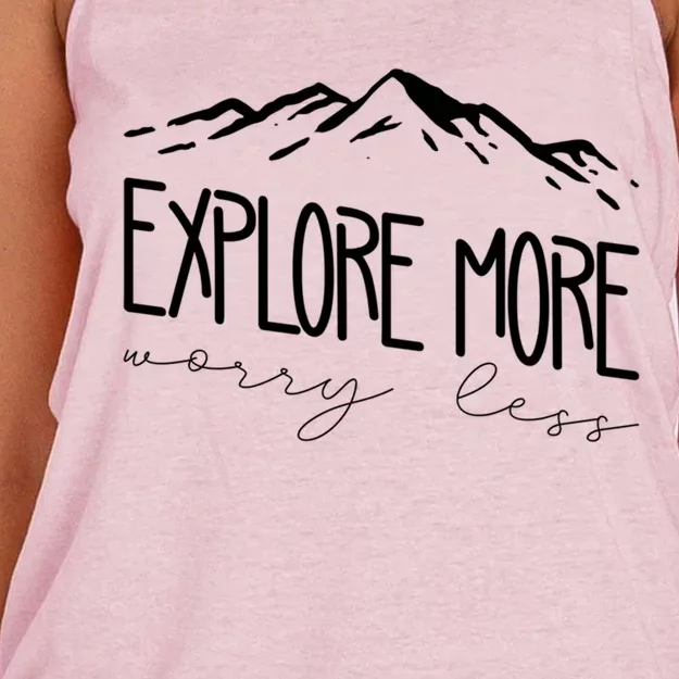 Explore More Worry Less Funny Camping Vacation Gift Women's Knotted Racerback Tank