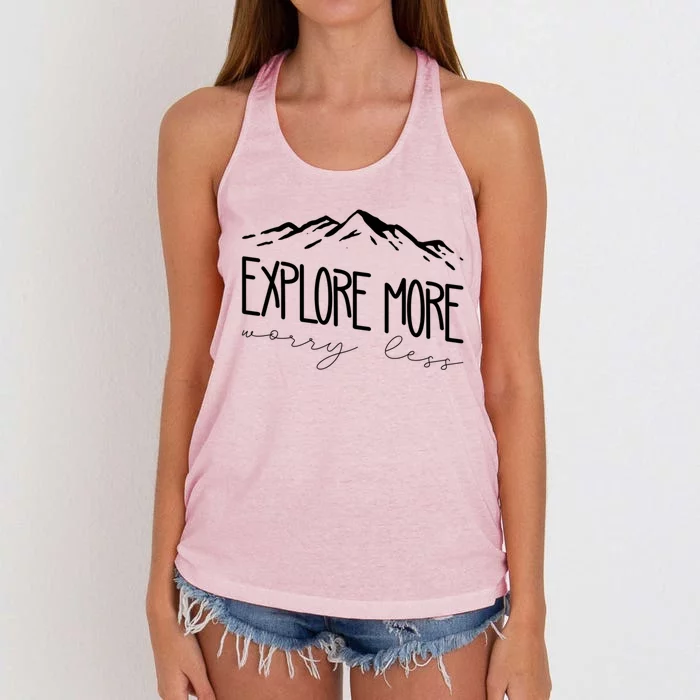 Explore More Worry Less Funny Camping Vacation Gift Women's Knotted Racerback Tank