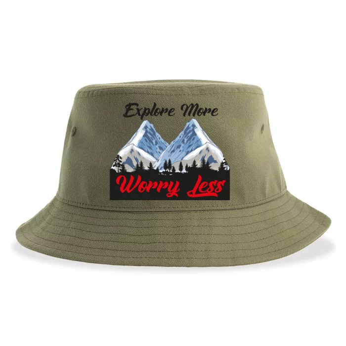 Explore More Worry Less Hiking Climbing Camping Hiker Gift Sustainable Bucket Hat