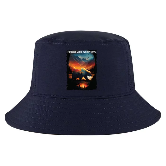 Explore More Worry Less Bear Hiking Camping Mountains Gift Cool Comfort Performance Bucket Hat