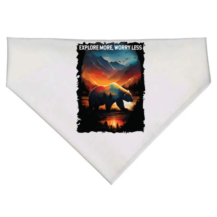 Explore More Worry Less Bear Hiking Camping Mountains Gift USA-Made Doggie Bandana