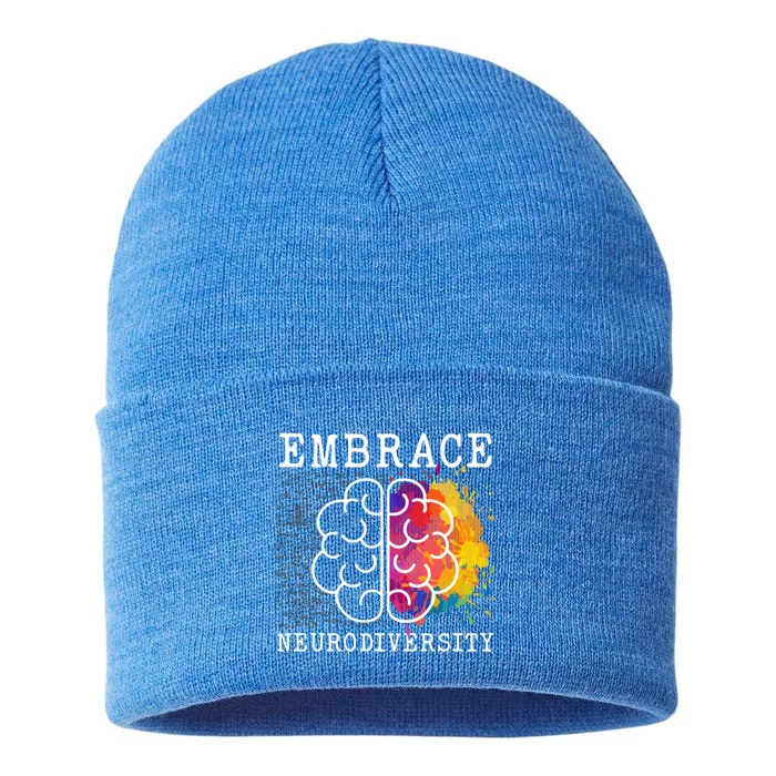 Embrace Neurodiversity Autism Adhd Asd Rainbow Brain Gift Sustainable Knit Beanie