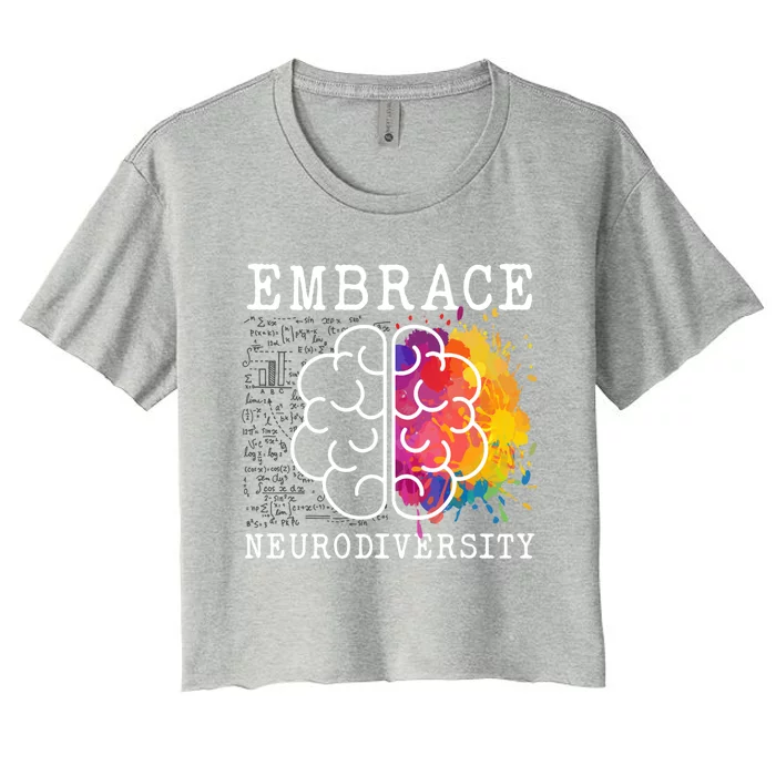 Embrace Neurodiversity Autism Adhd Asd Rainbow Brain Gift Women's Crop Top Tee