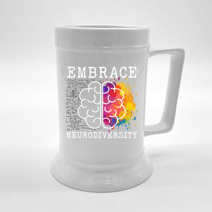 Embrace Neurodiversity Autism Adhd Asd Rainbow Brain Gift Front & Back Beer Stein