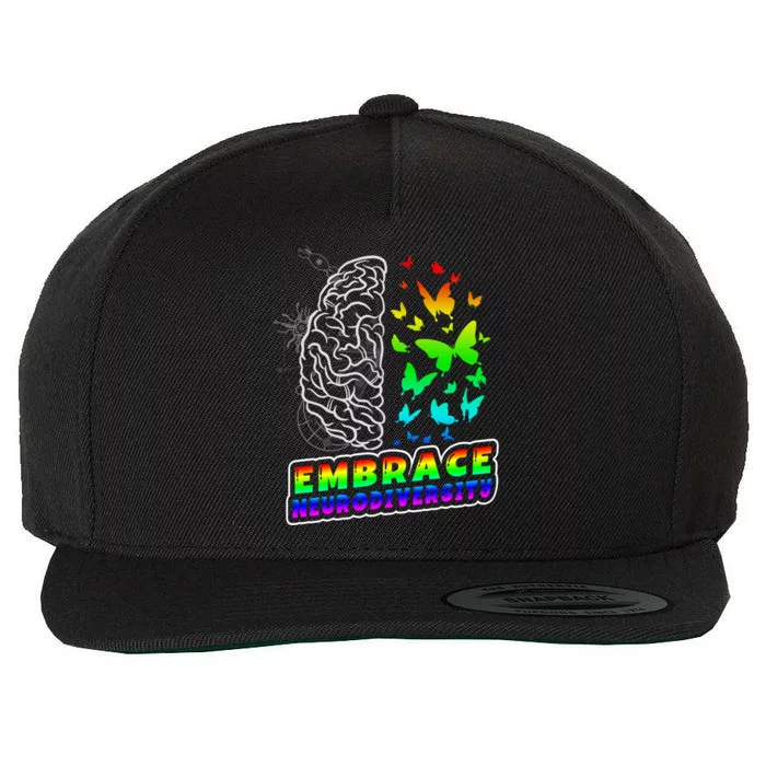 Embrace Neurodiversity Autism Adhd Asd Rainbow Brain Cool Gift Wool Snapback Cap