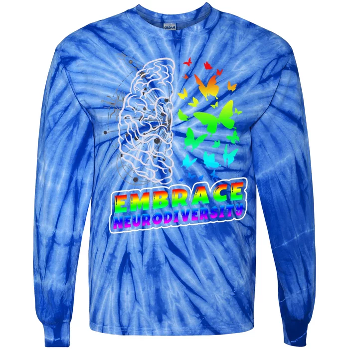 Embrace Neurodiversity Autism Adhd Asd Rainbow Brain Cool Gift Tie-Dye Long Sleeve Shirt