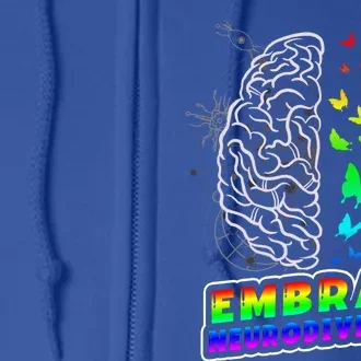 Embrace Neurodiversity Autism Adhd Asd Rainbow Brain Cool Gift Full Zip Hoodie