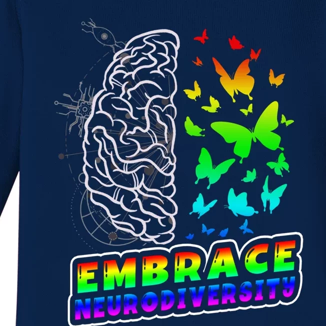 Embrace Neurodiversity Autism Adhd Asd Rainbow Brain Cool Gift Baby Long Sleeve Bodysuit