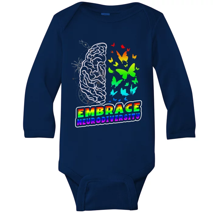 Embrace Neurodiversity Autism Adhd Asd Rainbow Brain Cool Gift Baby Long Sleeve Bodysuit