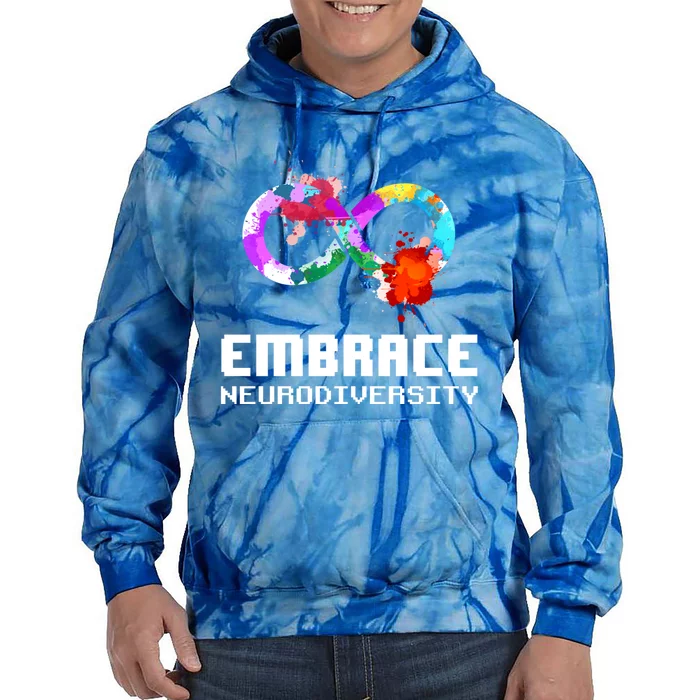 Embrace Neurodiversity Autism Adhd Asd Rainbow Brain Gift Tie Dye Hoodie