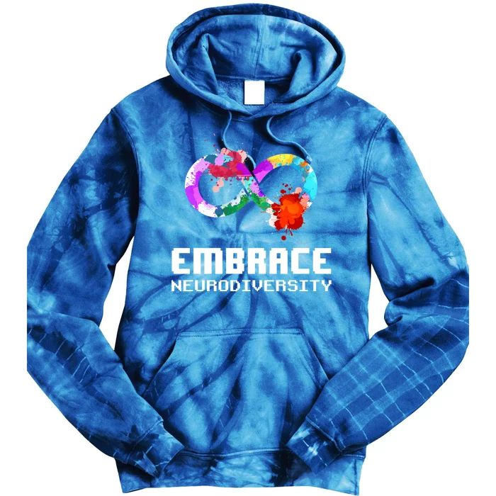 Embrace Neurodiversity Autism Adhd Asd Rainbow Brain Gift Tie Dye Hoodie