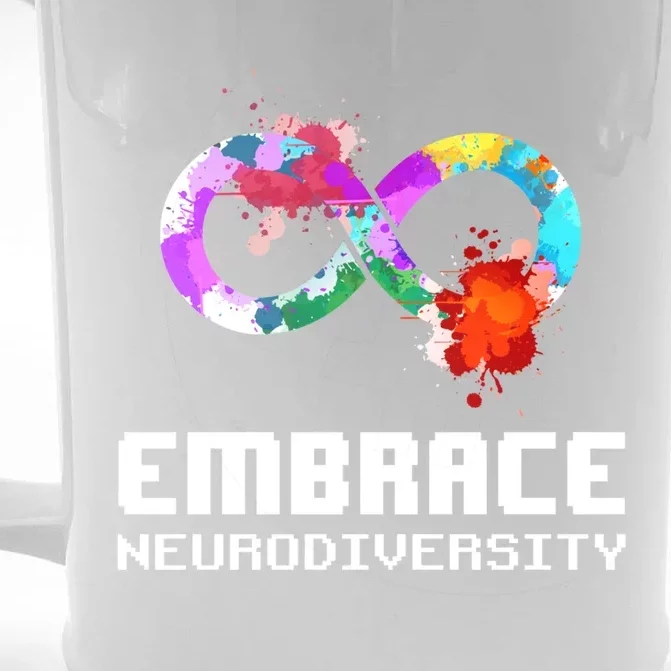 Embrace Neurodiversity Autism Adhd Asd Rainbow Brain Gift Front & Back Beer Stein