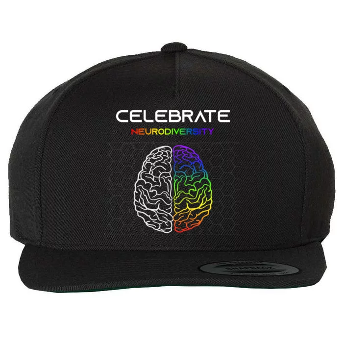 Embrace Neurodiversity Autism Adhd Asd Rainbow Brain Gift Wool Snapback Cap