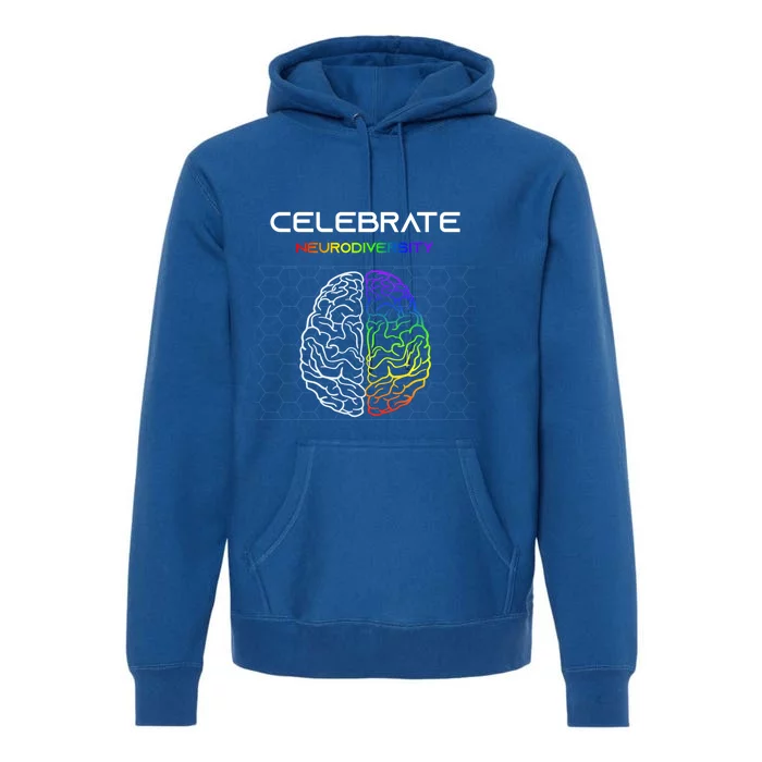 Embrace Neurodiversity Autism Adhd Asd Rainbow Brain Gift Premium Hoodie