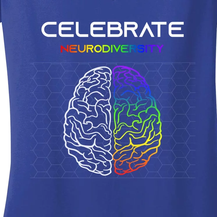 Embrace Neurodiversity Autism Adhd Asd Rainbow Brain Gift Women's V-Neck T-Shirt