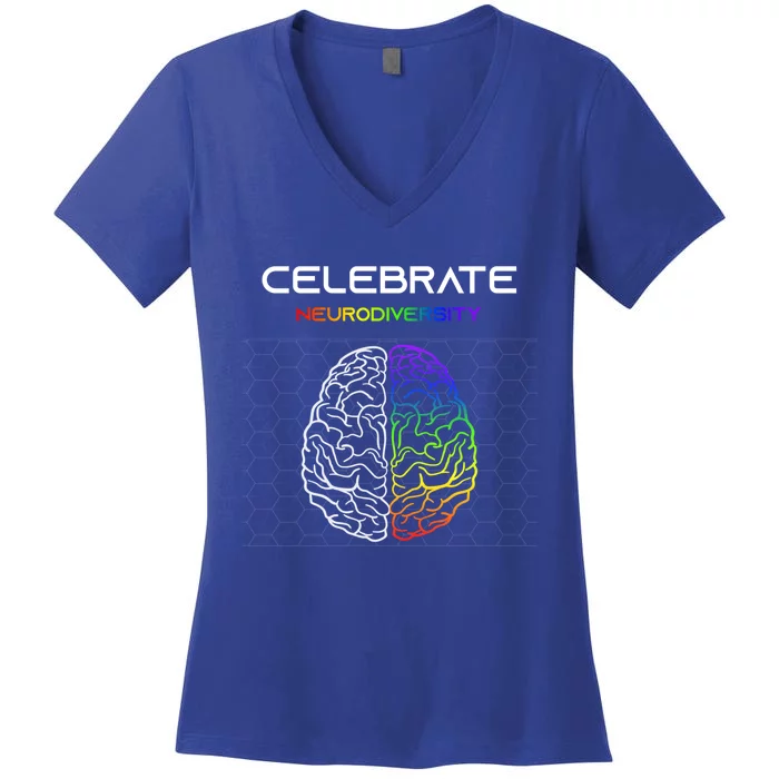 Embrace Neurodiversity Autism Adhd Asd Rainbow Brain Gift Women's V-Neck T-Shirt