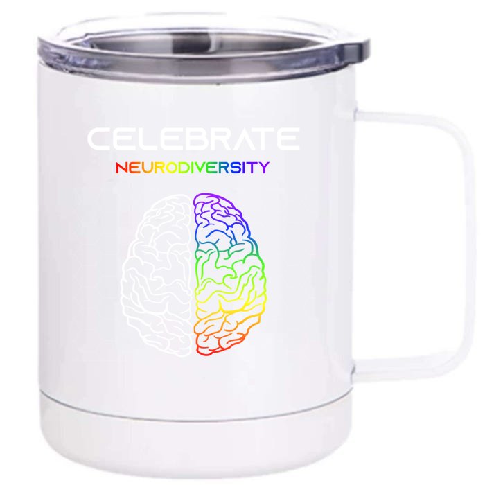 Embrace Neurodiversity Autism Adhd Asd Rainbow Brain Gift Front & Back 12oz Stainless Steel Tumbler Cup