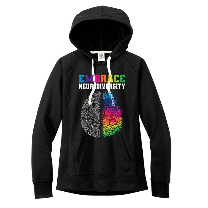 Embrace Neurodiversity Autism Adhd Asd Rainbow Brain Cool Gift Women's Fleece Hoodie