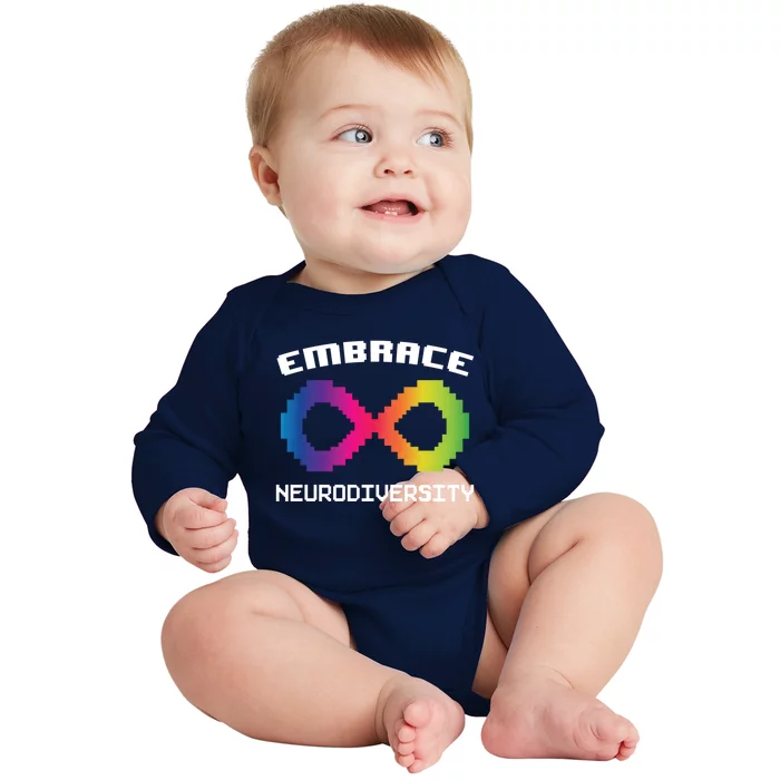 Embrace Neurodiversity Autism Adhd Asd Rainbow Brain Gift Baby Long Sleeve Bodysuit