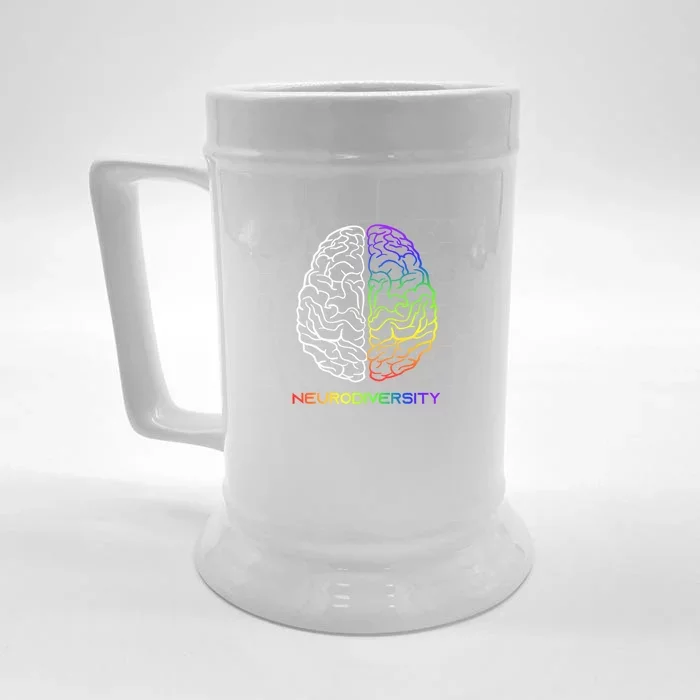 Embrace Neurodiversity Autism Adhd Asd Rainbow Brain Meaningful Gift Front & Back Beer Stein