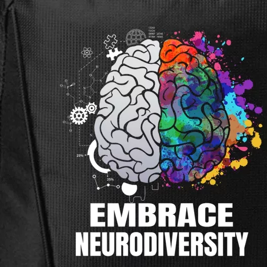 Embrace Neurodiversity Autism Adhd Asd Rainbow Brain Gift City Backpack