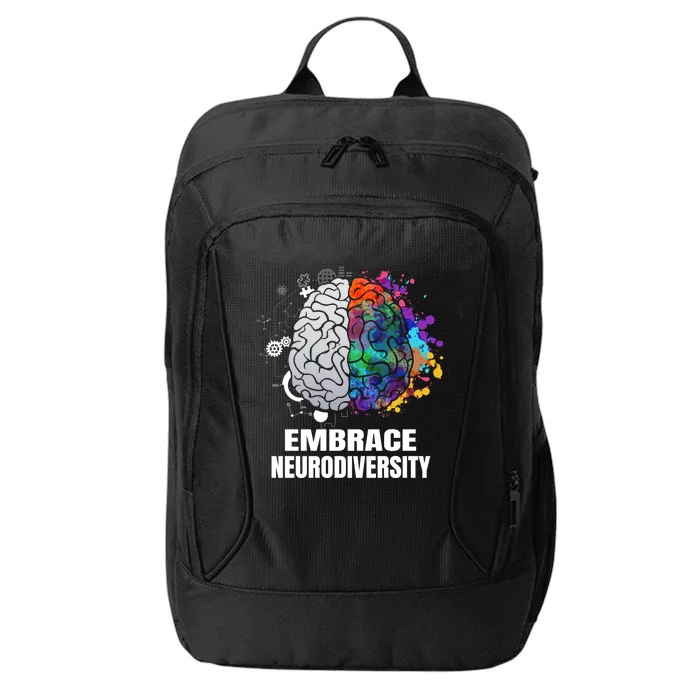 Embrace Neurodiversity Autism Adhd Asd Rainbow Brain Gift City Backpack