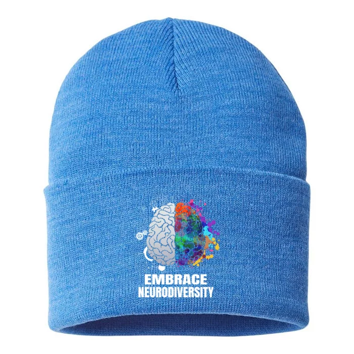 Embrace Neurodiversity Autism Adhd Asd Rainbow Brain Gift Sustainable Knit Beanie