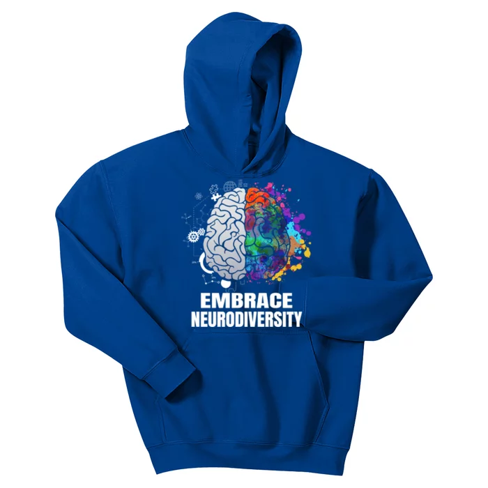 Embrace Neurodiversity Autism Adhd Asd Rainbow Brain Gift Kids Hoodie