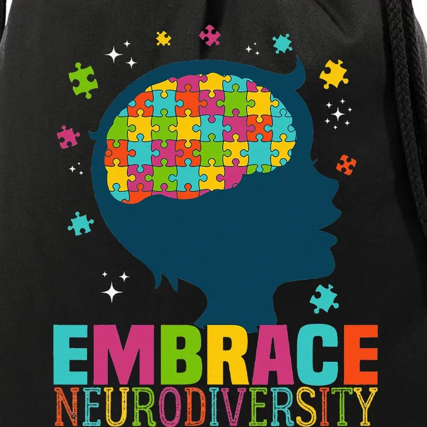 Embrace Neurodiversity Autism Awareness ASD Neurodiversity Drawstring Bag