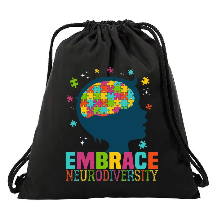 Embrace Neurodiversity Autism Awareness ASD Neurodiversity Drawstring Bag