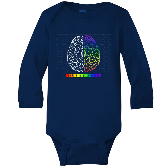 Embrace Neurodiversity Autism Adhd Asd Rainbow Brain Funny Gift Baby Long Sleeve Bodysuit