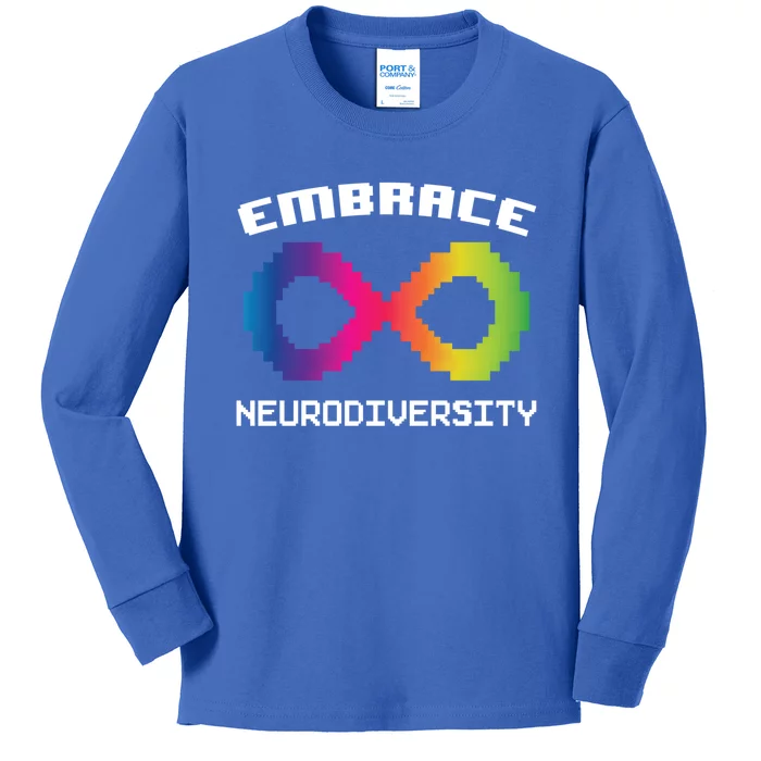 Embrace Neurodiversity Autism Adhd Asd Rainbow Brain Gift Kids Long Sleeve Shirt