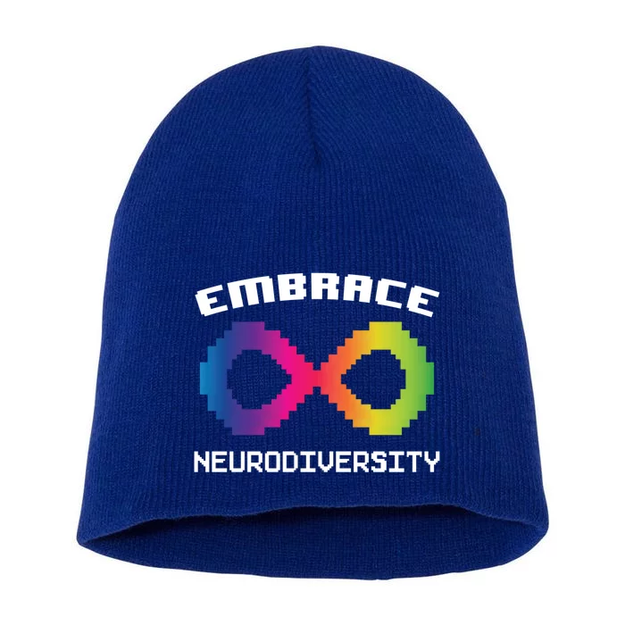 Embrace Neurodiversity Autism Adhd Asd Rainbow Brain Gift Short Acrylic Beanie