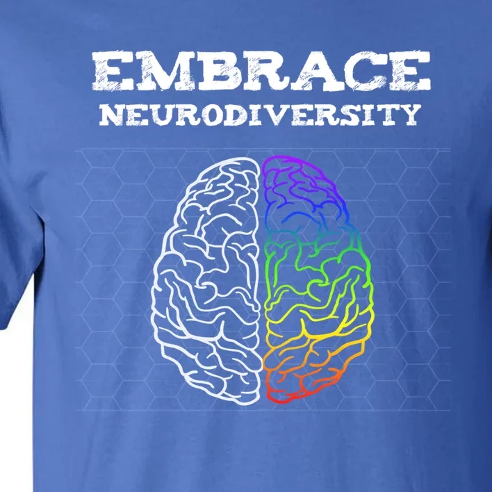 Embrace Neurodiversity Autism Adhd Asd Rainbow Brain Great Gift Tall T-Shirt