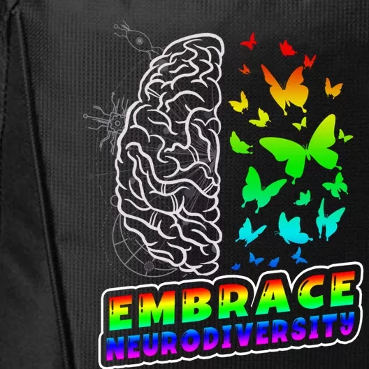 Embrace Neurodiversity Autism Adhd Asd Rainbow Brain Funny Gift City Backpack