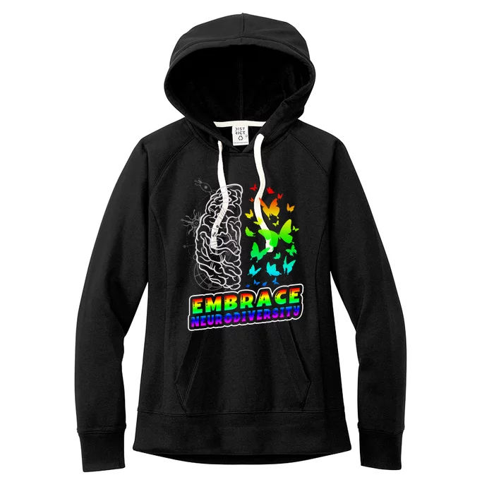 Embrace Neurodiversity Autism Adhd Asd Rainbow Brain Funny Gift Women's Fleece Hoodie