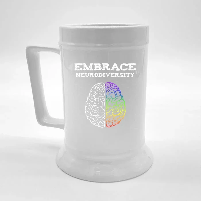 Embrace Neurodiversity Autism Adhd Asd Rainbow Brain Gift Front & Back Beer Stein